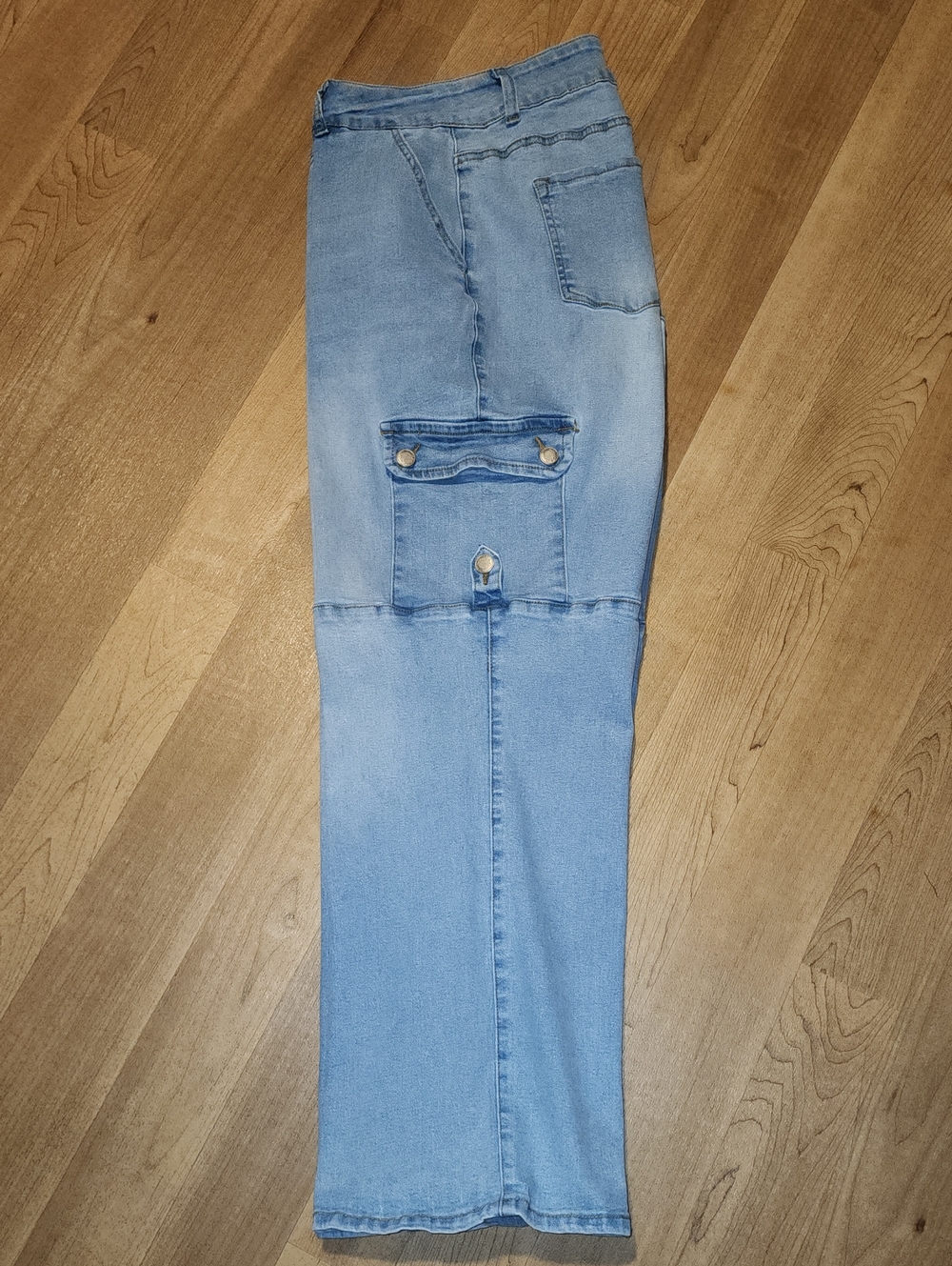Light Blue Boot Cut Denim Pants with Utility Pocket
